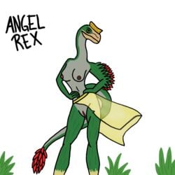 1girls angel_rex anthro dinosaur feathered_dinosaur female female_only hybrid jurassic_park jurassic_world jurassic_world_alive naked procerathomimus skirt wind wind_lift