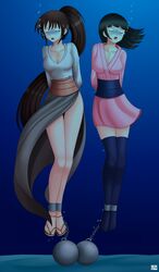 2girls air_bubbles asphyxiation bondage brown_hair deviantart drowned drowning imminent_death multiple_girls murder underwater