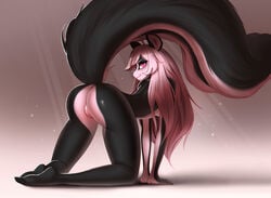 anthro ass bent_legs bent_over female mammal mephitid nude pinup pose raised_tail skunk solo vaalerie