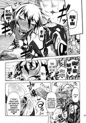 1girls anal ass bent_over blood blush bodysuit cum_in_ass doujinshi drill_jiru getter_robo jin_hayato lizard long_hair monochrome monster ripped_clothing rule_63 speech_bubble text thick_thighs tongue_out