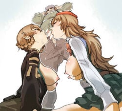 1boy 2girls amane_suzuha amane_yuki big_breasts blowjob breasts_outside brown_hair censor_bar censored censored_penis collaborative_fellatio cum_on_face daughter double_blowjob double_fellatio family_sex father_and_daughter fellatio fluffy_hair hashida_itaru husband_and_wife incest large_breasts long_hair milf mother mother_and_daughter steins;gate steins;gate_0 taboo vanishing_tel-o wife