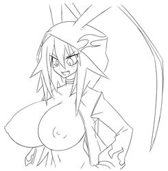 1girls alternate_version_available big_breasts disgaea disgaea_d2 disgaea_rpg huge_breasts laharl laharl-chan line_art matsu-sensei nipples nippon_ichi_software topless