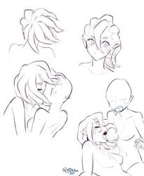 animal_humanoid blush breasts breasts_touching closed_eyes faceless_female featureless_face female female/female female_focus female_only kissing licking licking_breast octopus octopus_girl sea_creature sketch strange_hair sytokun tagme tentacle_hair tongue tongue_out touching_breast watermark yuri