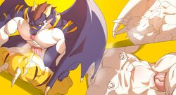 against_wall anthro big_penis dragon duo genitals hi_res humanoid lying male male/male male_only muscular muscular_male nipple_piercing nipples pecs penetration penis piercing scalie sex slit_penetration tongue tongue_out vein veiny_penis vorusuarts vorusuarts_(character) wings