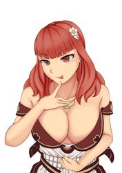 1girls celica_(fire_emblem) celica_(valentine)_(fire_emblem) cleavage commission dosacu dress dress_pull fire_emblem fire_emblem_echoes:_shadows_of_valentia red_hair tagme undressing