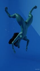 3d_(artwork) absurd_res air_bubbles anthro blender_(software) breasts bubble ceylidh_(scoota) digital_media_(artwork) dracanine female genitals hair hi_res nipples nude pubes pussy scoota shadow solo underwater water