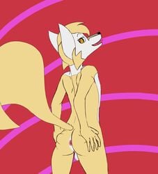 1:1 2020 anthro anus ass balls callmewritefag canid canine colored digital_drawing_(artwork) digital_media_(artwork) fan_character fox fur genitals hair hi_res jimmy_corsac looking_at_viewer looking_back male mammal nickelodeon nude presenting presenting_anus simple_background solo spreading t.u.f.f._puppy young