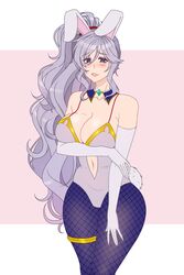 1girls bare_shoulders big_breasts bunny_ears bunny_girl bunnysuit cleavage collarbone cryptid_crab fire_emblem fire_emblem:_genealogy_of_the_holy_war fishnets ishtar_(fire_emblem) large_breasts long_hair looking_at_viewer nintendo ponytail purple_eyes purple_hair smile solo solo_female very_long_hair