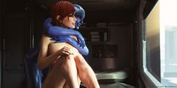 2girls 3d alien_girl asari blue_skin breasts commander_shepard couple female female_only femshep highres hugging hugging_from_behind human liara_t'soni looking_through_window major_guardian mass_effect nipples red_hair short_hair smile wholesome yuri