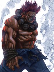 1boy akuma capcom gouki male_only muscular muscular_male panelgutter prayer_beads shirtless signature simple_background solo solo_male street_fighter watermark white_background