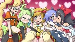 2010s 5girls alouette_(pokemon) artist_request blanche_(pokemon_anime) breasts concetta_(pokemon) female light_skin lily_(pokemon)_(kalos) long_hair multiple_girls nintendo pokemon pokemon_(anime) pokemon_xy sara_lee showcase_outfit yuri