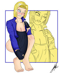 1girls android_18 blonde_hair breasts dragon_ball dragon_ball_z embarrassed_nude_female female kjonn public_nudity shounen_jump solo