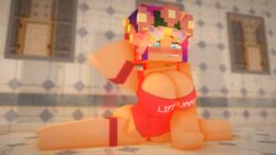 16:9 3d bathroom bathroom_stall big_ass big_breasts big_butt cuteskyler female lifeguard mine-imator minecraft outfit rainbow_hair reflection reflective_floor skyler_quinn stretch stretching