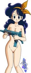 blue_eyes blue_hair breasts dragon_ball esejota good_launch gun launch nude pussy