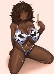 1girls breasts cleavage cow_print dark-skinned_female dark_skin female female_only huge_breasts kevbot solo