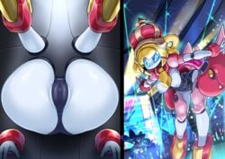 2girls ;) absurdres android animal_ears anus_peek ass ass_focus back black_panties black_underwear blue_anus blue_eyes blue_nipples blue_sclera blush breasts cameltoe cat_ears close-up crown dia-stage female high_resolution highres hybrid idol legs_up looking_at_viewer medabots medarot multiple_girls nipples no_bra no_mouth no_nose one_eye_closed outstretched_arms pale-skinned_female pale_skin panties parms partially_visible_anus pochincoff robot robot_girl sagging_breasts spread_arms star_(symbol) stuck_in_wall topless underwear white_breasts wink