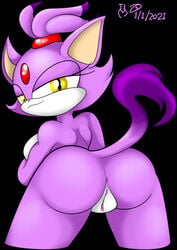 anthro breasts domestic_cat eyelashes feline forehead_jewel gem nude purple_body purple_fur purple_hair sonic_(series) the1stmoyatia white_body yellow_eyes