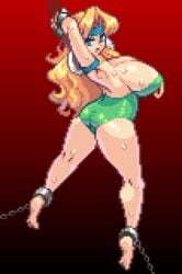 angry ankle_cuffs arched_back arms_above_head arms_up ass blonde_hair bondage bound bound_ankles bound_wrists breasts celes_chere chains cleavage clothed cuffs edit final_fantasy final_fantasy_vi helpless humiliation leotard long_hair pixel_art rape restrained sex_slave sideboob slave yumurama