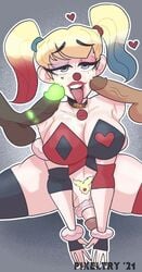 2021 2boys artist_name balls batman_(series) big_breasts blonde_hair breasts choker cleavage clown clown_girl cum cum_on_face dark_skin dc dc_comics dickgirl faceless_male futa_focus futa_is_smaller futanari half-closed_eyes harley_quinn human male_on_futa melat0nin no_panties pale_skin penis pixeltry pubic_hair spread_legs thick_thighs thighhighs threesome tongue tongue_out wide_hips