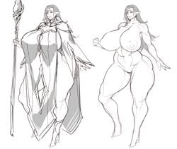 abs ass big_breasts curvy elf huge_breasts long_hair mage mature_female milf muscular muscular_female muscular_thighs natedecock original pointy_ears robes sketch staff thick_thighs venus_body wide_hips