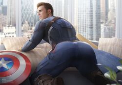 1boy 1male actor all_fours appasart ass ass_focus back_muscles back_view bara big_ass big_butt blonde blonde_hair blue_eyes boots building captain_america captain_america's_shield captain_america:_civil_war captain_america_(series) celebrity chris_evans clothed clothing hero huge_ass huge_butt human human_only in_character light-skinned_male light_skin lips male male_focus male_only marvel marvel_cinematic_universe muscle muscles muscular muscular_male pillow shield sofa solo solo_focus solo_male steve_rogers suit superhero