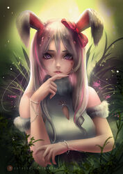 1girls axsens bare_shoulders bunny_ears bunny_girl clothed clothing cute easter female female_focus female_only heart human humanized lavender_eyes looking_at_viewer silver_hair solo solo_female solo_focus sweater