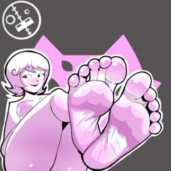 1girls 2021 black_lipstick blush breasts dmandestroys feet foot_fetish foot_focus grey_background homestuck looking_at_viewer ms_paint_adventures naked nipples pink_nipples roxy_lalonde short_hair smile soles solo toes white_hair white_skin