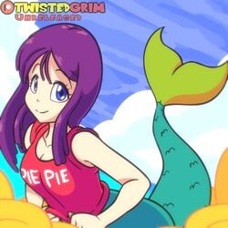 1girls 2d 2d_animation animated animated_gif breasts dragon_ball dragon_ball_(classic) female flashing flying_nimbus gif mermaid mermaid_(dragon_ball) no_sound pie_pie purple_hair shirt_lift shounen_jump tagme twistedgrim video