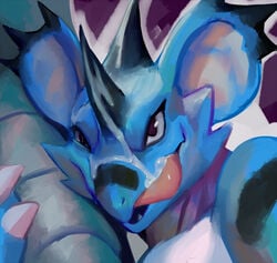 bodily_fluids claws cum cum_on_face feral genital_fluids grimart licking licking_lips male nidoking nintendo pokemon pokemon_(species) shiny_nidoking shiny_pokemon tongue tongue_out video_games