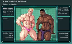 2boys abs bara blonde_hair bulge comparing comparing_penis comparison dark-skinned_male dark_skin gay huge_bulge huge_cock huge_muscles huge_penis huge_testicles interracial manly muscular muscular_cuck muscular_male pecs penis_envy penis_size_comparison penis_size_difference penis_under_clothes pubes size_comparison small_bulge small_penis speedo thighs tiny_penis underwear