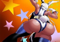 1girls animal_ears ass biceps breasts bunny_ears bunny_tail chanleefat clothing dark-skinned_female dark_skin female female_only from_behind large_breasts legs miruko muscular muscular_female my_hero_academia rabbit_girl red_eyes rumi_usagiyama tail thick_thighs thighs toned white_hair