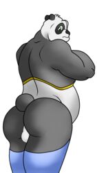 2021 anthro anus ass balls clothing dreamworks footwear genitals giant_panda hi_res kung_fu_panda looking_at_viewer looking_back male male_only mammal master_po_ping notamo nude overweight overweight_anthro overweight_male overweigth presenting presenting_anus simple_background socks solo ursid