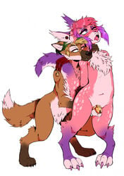 2021 3_toes 4_toes ambiguous_gender anthro asphyxiation biped chastity_cage chastity_device choking dipstick_tail duo ear_piercing feet fur gutter-bunny hair hi_res industrial_piercing male male/ambiguous multicolored_tail open_mouth piercing pink_body pink_fur pink_hair pink_nose pink_tongue simple_background species_request standing toes tongue white_background