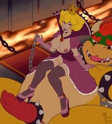 2016 accessory anthro big_breasts blonde_hair bowser breasts chains clothing cock_ring collar crown domination duo erection female female_domination female_on_top femdom genitals gloves hair handwear heels high_heels horn human interspecies jewelry koopa larger_male legwear male male/female mammal mario_(series) nintendo nipples nude on_top paper_mario penis penis_accessory penis_jewelry princess_peach pubic_hair pussy red_eyes scalie shadow_queen size_difference small_dom_big_sub smaller_female smile spikes video_games witchofavalon