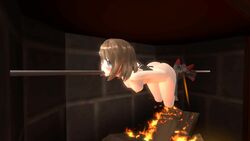 3d all_the_way_through animated blue_eyes bondage brown_hair cannibalism cooked_alive death dying female female_death gloves guro gynophagia high_heels kantai_collection kneesocks literal_spitroast maya_(kantai_collection) medium_breasts mp4 no_sound pj87 sfm short_hair spitted video