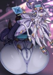 1girls absurdres android angelan anus ass ass_focus blush clitoris erect_nipples erect_nipples_under_clothes female folded full_body high_resolution highres hybrid legs_up looking_at_viewer nipples no_mouth pale-skinned_female pale_skin pochincoff purple_anus purple_nipples purple_pussy pussy robot robot_girl shaded shiny_background uncensored virtual_on visor weapon white_breasts