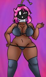 1girls alternate_version_available big_ass black_skin bob-omb female hand_on_hip huge_ass luiron mario_(series) nipples pink_hair shy-bomb shy_gal smiling solo solo_focus thick thick_legs underwear wide_hips