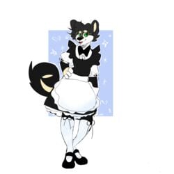 1boy anthro bows crossdressing cute femboy glasses green_eyes maid male shiba_inu skirt stockings tagme tease