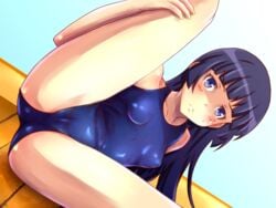 black_hair blue_eyes blue_swimsuit blush female gokou_ruri long_hair lying mole nike_(0306) one-piece_swimsuit ore_no_imouto_ga_konna_ni_kawaii_wake_ga_nai school_swimsuit solo swimsuit