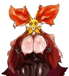 1girls anthro big_breasts blush breasts delphox female game_freak nintendo omikuro pokemon shiroepsilon solo sweat tagme