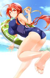 1girls another_kung_fu_girl big_breasts dai_fuku m.u.g.e.n one-piece_swimsuit red_eyes red_hair swimsuit