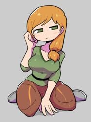 1girls 5_fingers alex_(minecraft) big_breasts blush blushing boots breasts cleavage crap-man female female_only full_body fully_clothed ginger_hair green_eyes green_shirt green_top green_topwear hair hips image kneeling large_breasts long_hair looking_at_viewer minecraft orange_hair pale pale-skinned_female pale_skin red_hair shadow simple_background slight_blush solid_color_background solo solo_female thick thick_thighs thighs voluptuous wariza white_background wide_hips