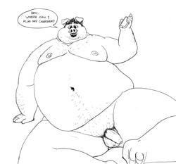 2018 anthro balls belly cellphone domestic_pig english_text flaccid genitals humanoid_genitalia humanoid_hands humanoid_penis male mammal moobs morbidly_obese morbidly_obese_anthro navel nipples obese obese_anthro obese_male osos overweight overweight_anthro overweight_male penis phone smartphone solo suid suina sus_(pig) text