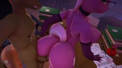 3d animated anthro armwear ass ass_slap button_mash_(mlp) cheerilee_(mlp) choker doggy_style female friendship_is_magic furry glasses heart-shaped_pupils hooves-art male my_little_pony sound tagme vaginal_penetration video