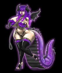 1girls ass big_ass breast_mouth breasts collar demon demon_girl female female_only heart-shaped_pupils high_heeled_feet high_heels horns huge_breasts huge_tail leash lilith_(lilith_art) lilith_art lipples lipstick looking_at_viewer mouth_nipples original original_character purple_hair solo stockings succubus tail thick_thighs tongue tongue_out voluptuous wings wink