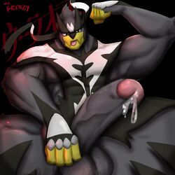 2021 anthro balls bara biceps black_background blep bodily_fluids cum erection flexing genital_fluids genitals hi_res humanoid_genitalia humanoid_penis legendary_pokémon looking_at_viewer male male_only mr._frenzy muscular muscular_anthro muscular_male nintendo nude penis pokémon_(species) pokemon simple_background sitting solo tongue tongue_out urshifu video_games