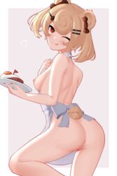 animal_ears arknights breasts gummy_(arknights) naked_apron nipples pussy tail uncensored z.taiga