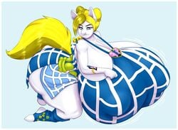 absurd_res anthro big_breasts blonde_hair blues64 border breasts equid equine female furry furry_only furry_tail gigantic_breasts hair hasbro hi_res huge_breasts hyper hyper_breasts jojo's_bizarre_adventure jolyne_kujo mammal massive_breasts mr.pink my_little_pony nipple_bulge nipple_outline solo stone_ocean white_body white_border white_heart_(oc)