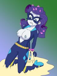 1girls areolae big_breasts blue_eyes bound_wrists breasts equestria_girls exposed_breasts female glue goo hands_behind_back hasbro kneeling my_little_pony nipples open_clothes purple_hair radiance_(mlp) rancidearth rarity_(eg) rarity_(mlp) smooth_skin sticky_restraint what