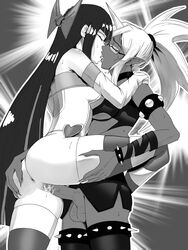 ass_grab black_and_white demon_girl futa_on_female futanari kissing kneesocks_daemon legs_around_waist long_hair mokimolewds monochrome panty_&_stocking_with_garterbelt skirt standing_sex stocking_anarchy stockings